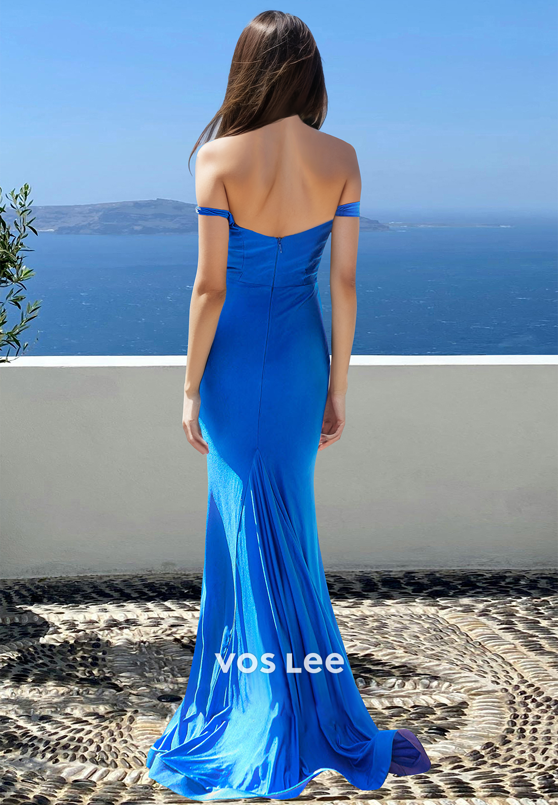 Royal Blue Sweetheart Mermaid Sleeveless Ruched Satin Evening Party Dresss with Train