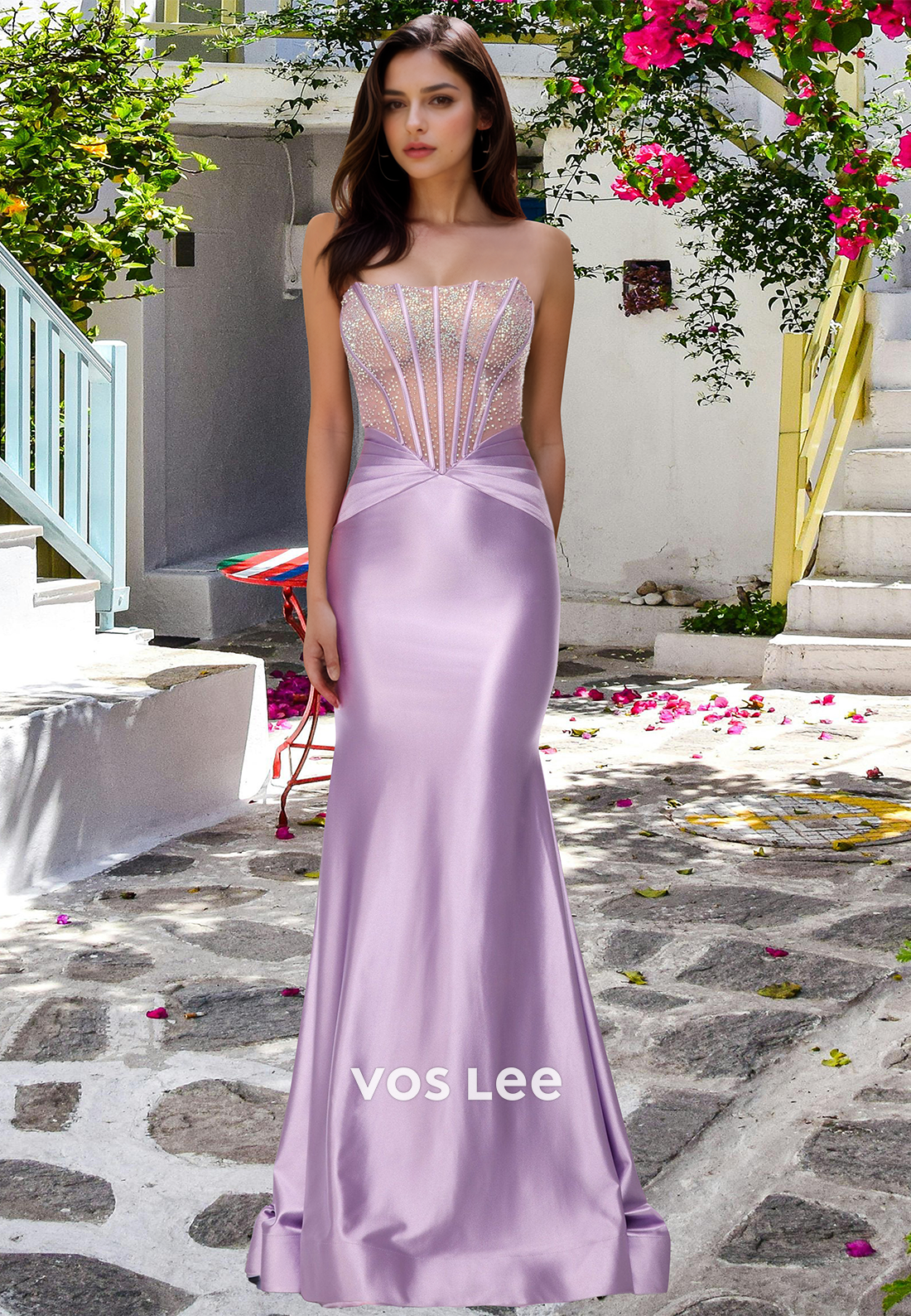 Gorgeous Tube Top Sheath Sleeveless Satin Prom Evening Formal Dress with Train