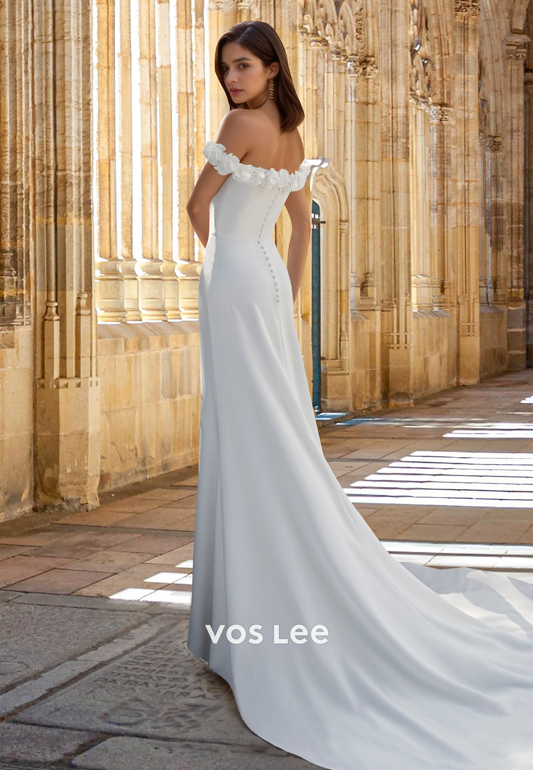 Elegant Tube Top Sleeveless High Slit Pleats Satin Wedding Dress Bridal Gown with Floral