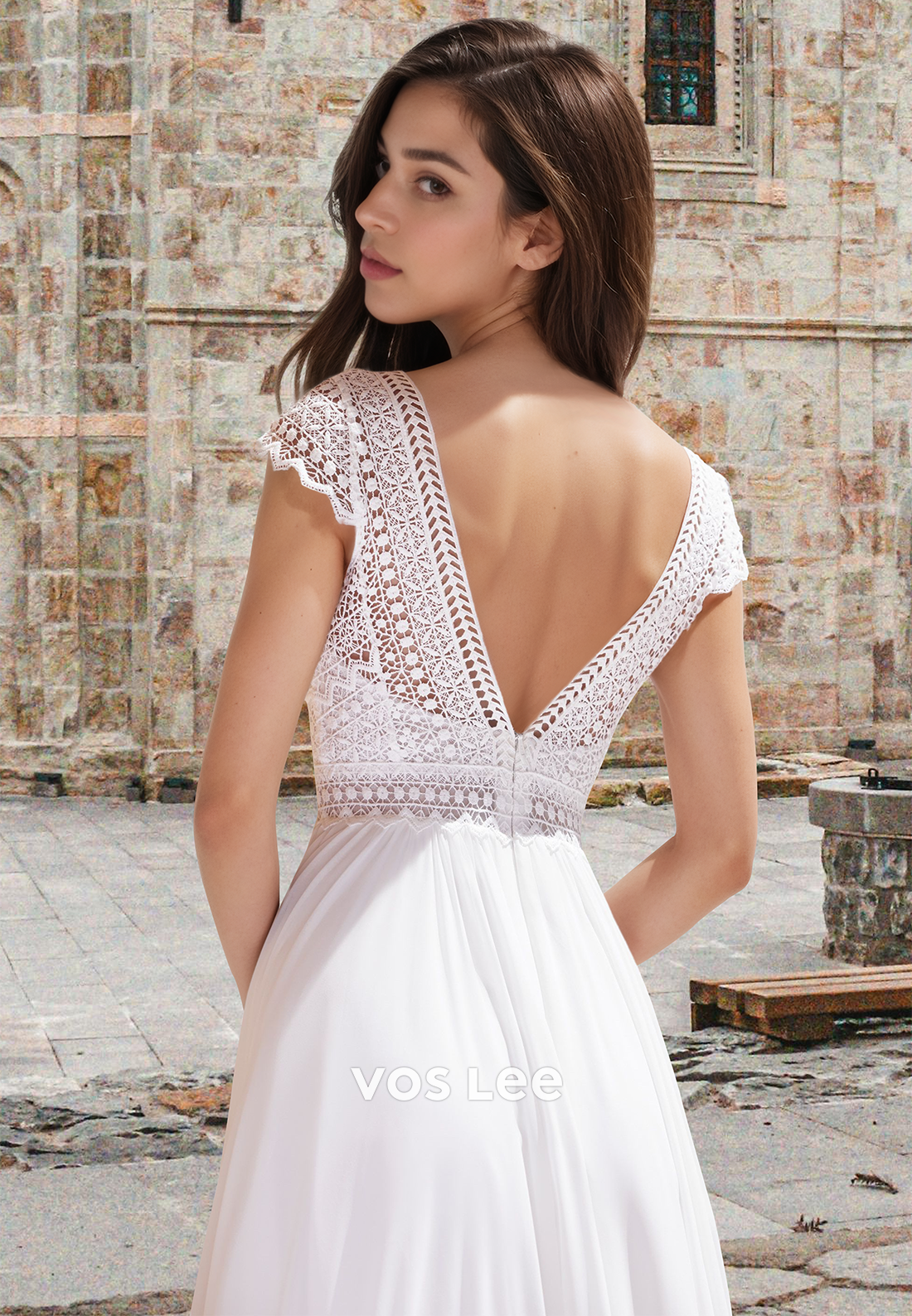 Sexy Lace Applique with Slit A-Line Beach Engagement Wedding Dress