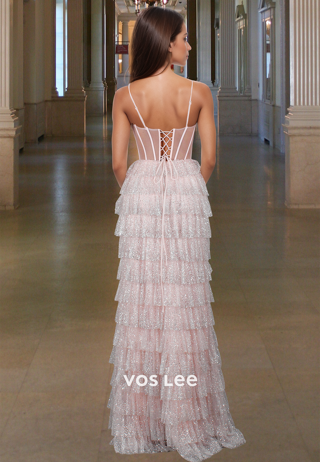 Sexy Tiered Sheath Tulle Spaghetti Straps Evening Dress Quinceanera Prom Gown