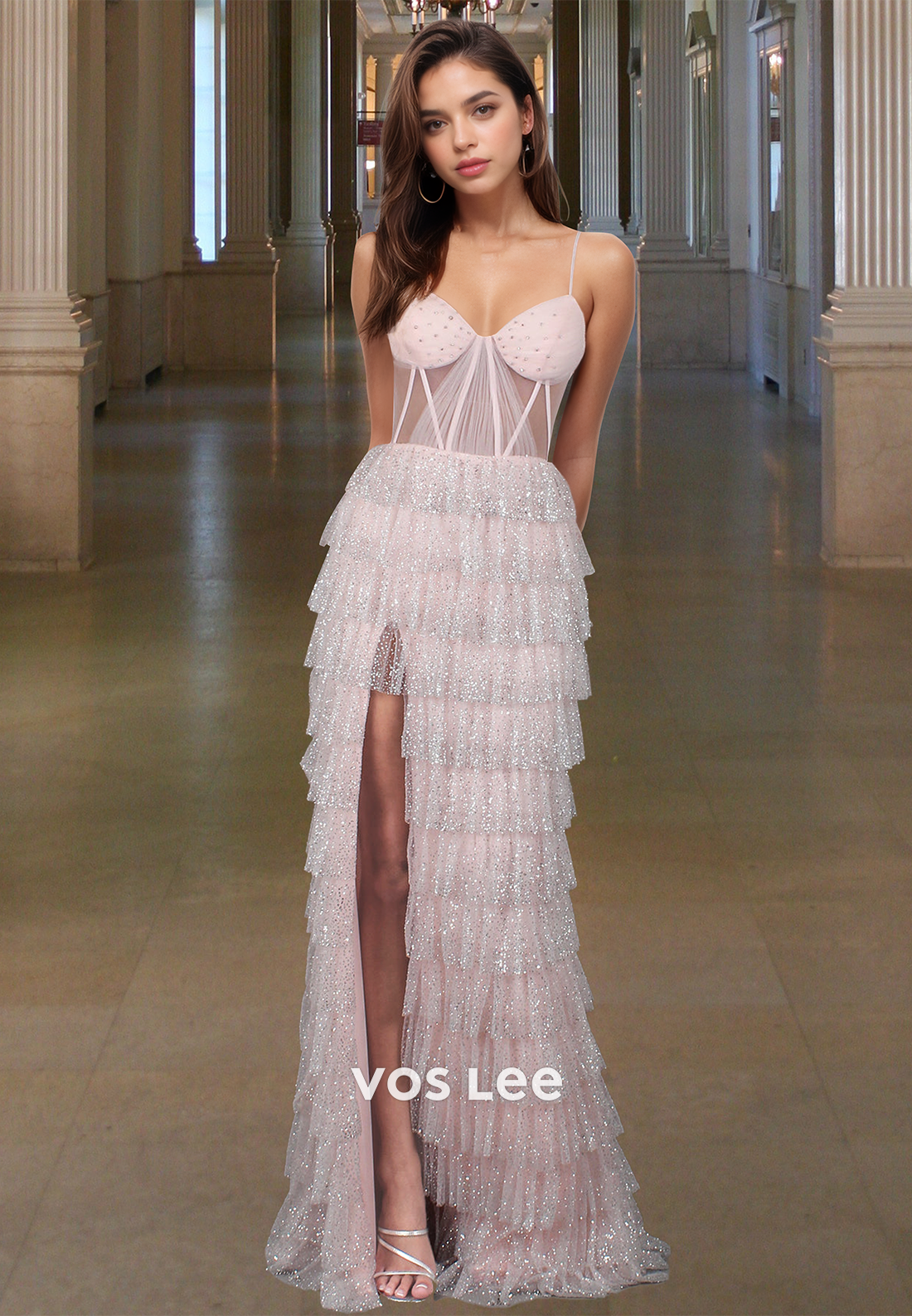 Sexy Tiered Sheath Tulle Spaghetti Straps Evening Dress Quinceanera Prom Gown