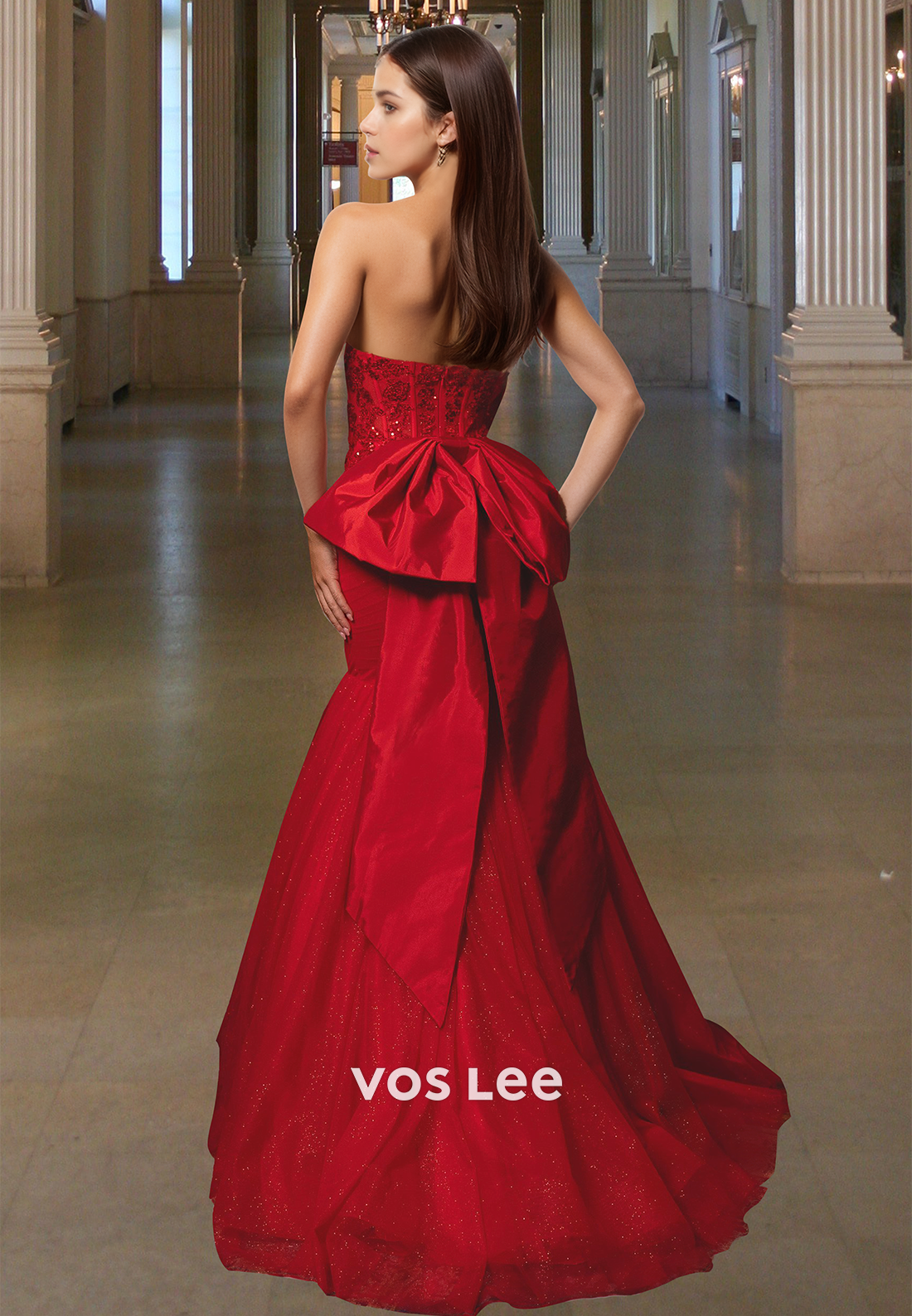 Sparkle Mermaid Evening Dress Chic Applique Strapless Bow Formal Party Gown