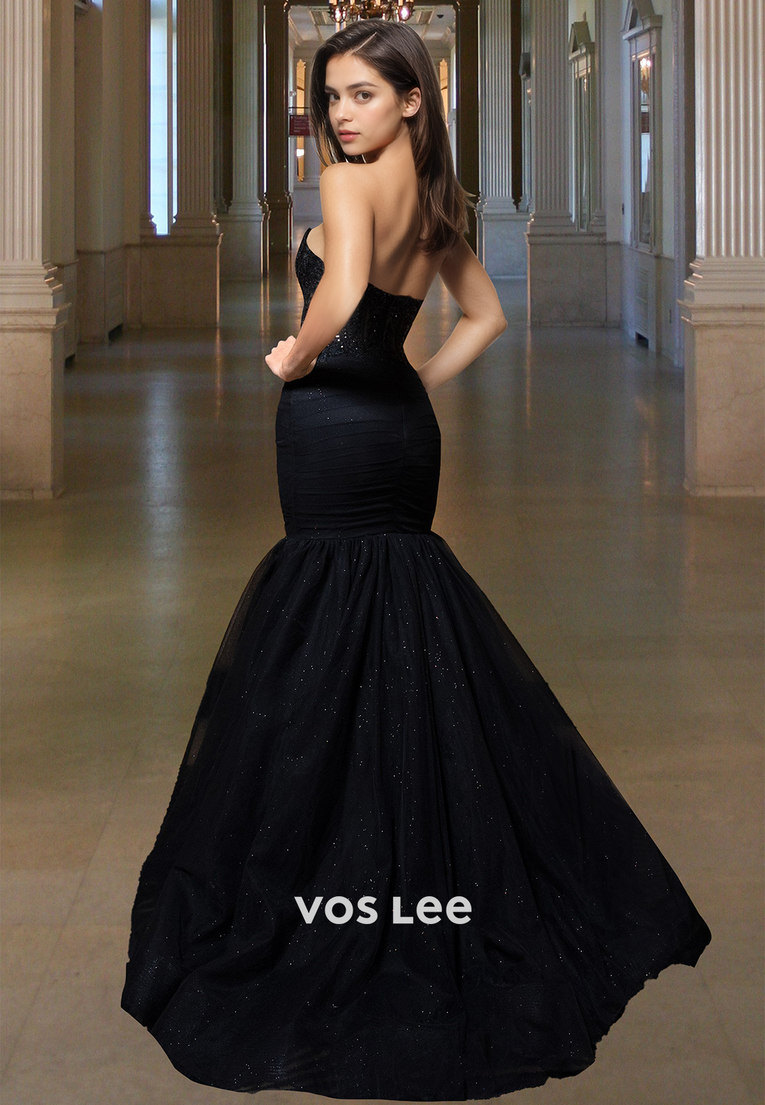 Sparkle Mermaid Evening Dress Chic Applique Strapless Bow Formal Party Gown