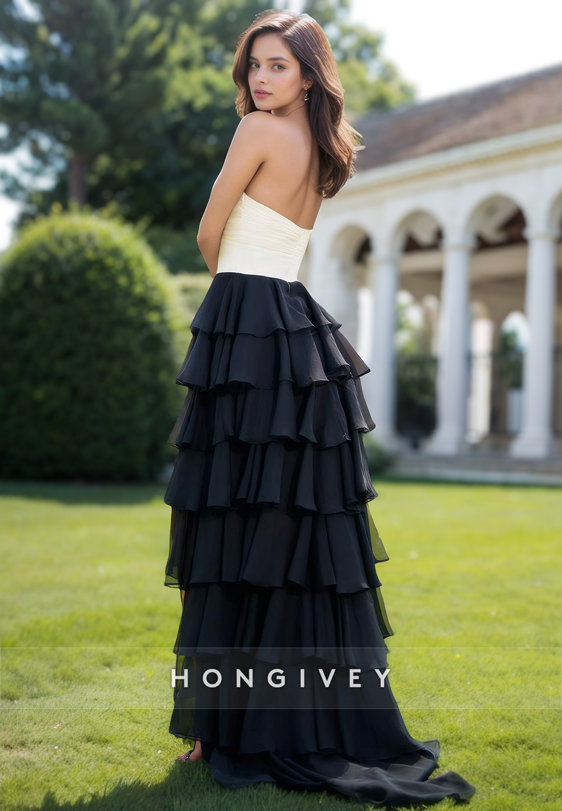Graceful A-Line Sweetheart Floral Tiered Lace Ball Gowns with Slit Evening Gowns
