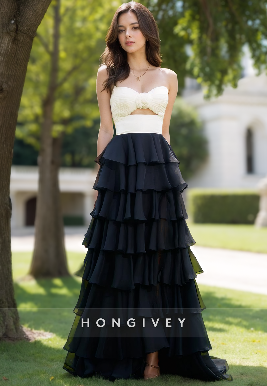 Graceful A-Line Sweetheart Floral Tiered Lace Ball Gowns with Slit Evening Gowns