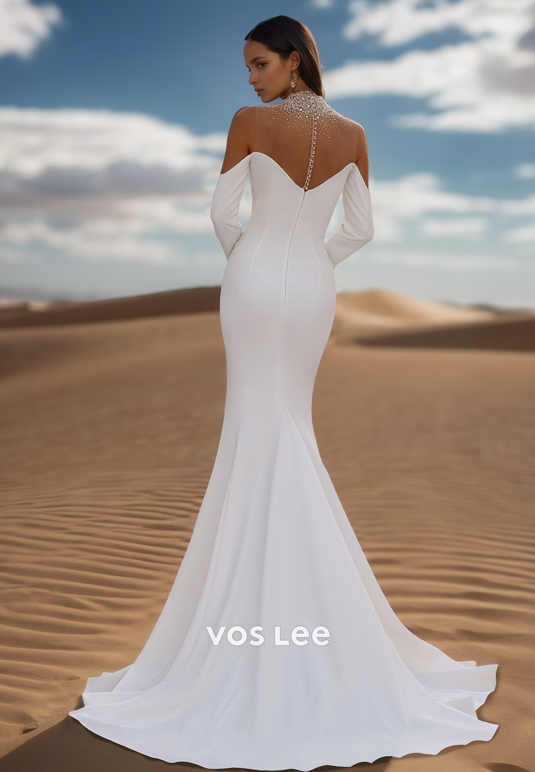 Long Sleeves Sweetheart Mermaid Wedding Dresses with Sweep Train