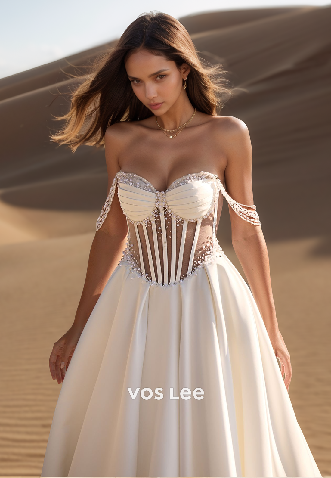 Sweetheart Off-Shoulder Sleeveless A-Line Wedding Dress Beaded Pleated Satin Bride Gowns
