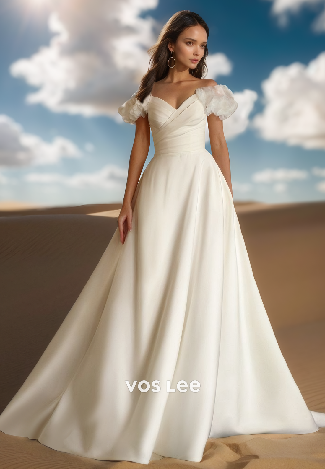 Chic A-Line Sweetheart Sleeveless Sweep Train Satin Wedding Dress Bridal Gown with Floral