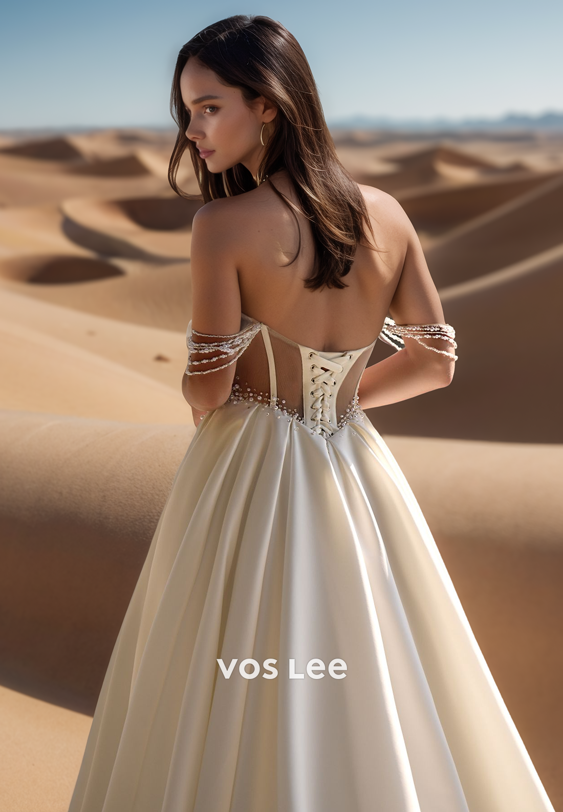 Sweetheart Off-Shoulder Sleeveless A-Line Wedding Dress Beaded Pleated Satin Bride Gowns