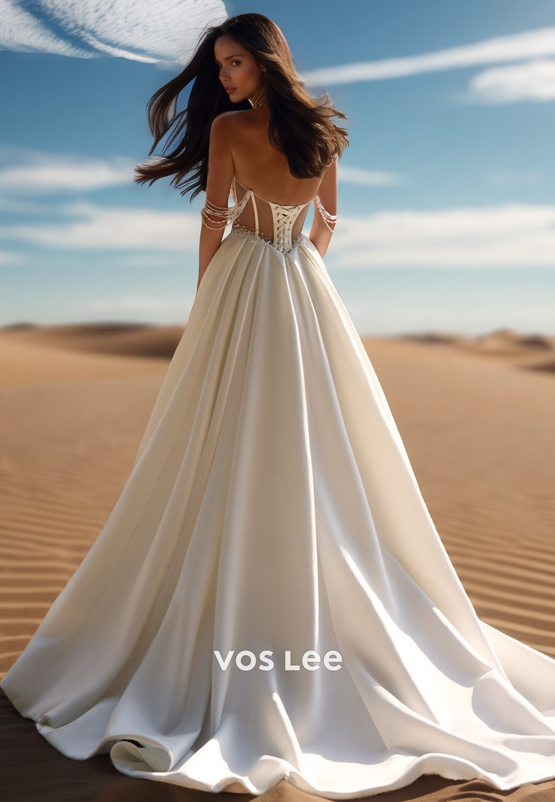 Sweetheart Off-Shoulder Sleeveless A-Line Wedding Dress Beaded Pleated Satin Bride Gowns