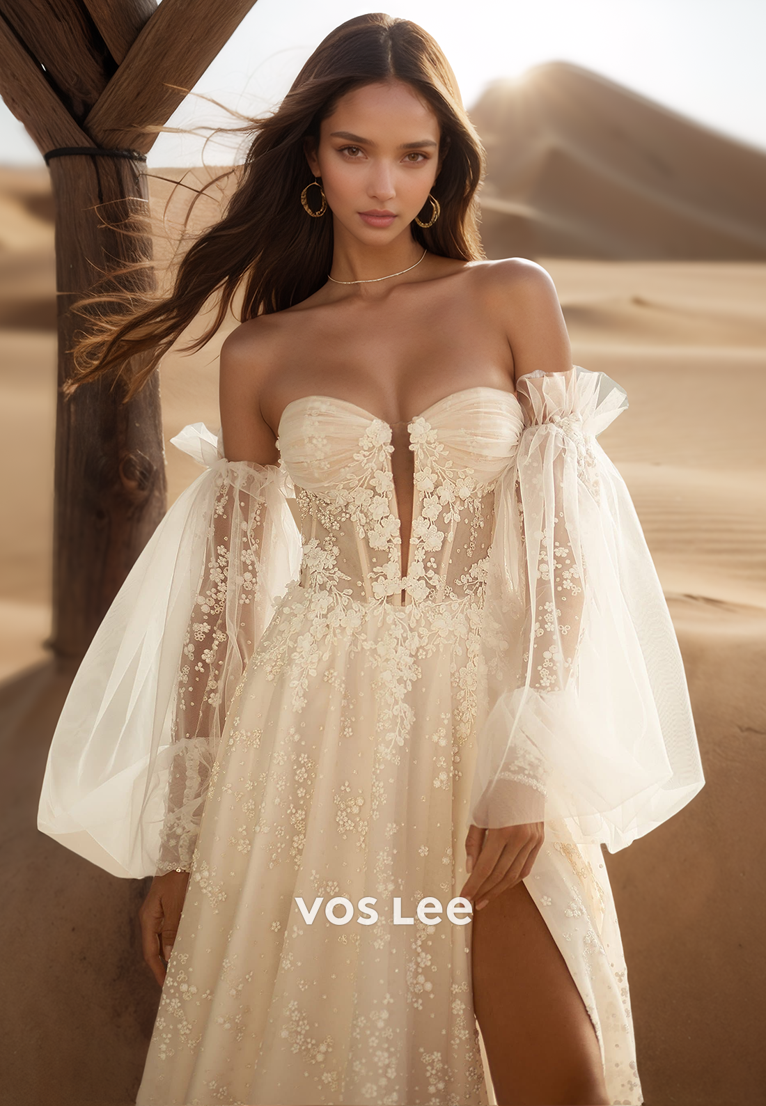 Long Sleeves Sweetheart Lace Appliques Wedding Dresses with Court Train