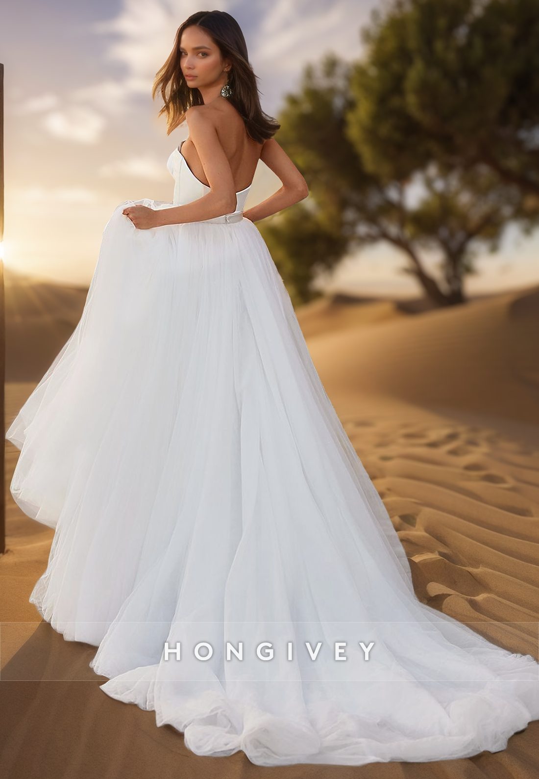 A Line Strapless Sleeveless Pleats Simple Cheap Wedding Dress with Sweep Train