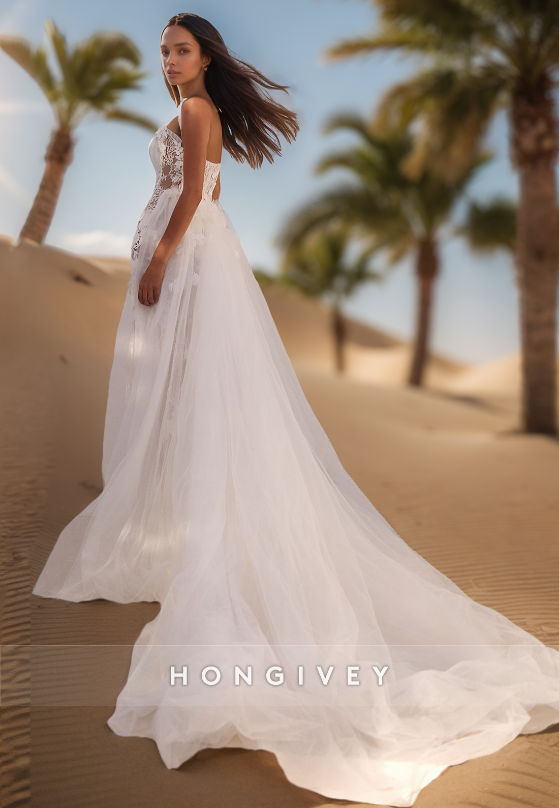 Tube Top Floral Lace Applique Sexy Wedding Dresses With Detachable train