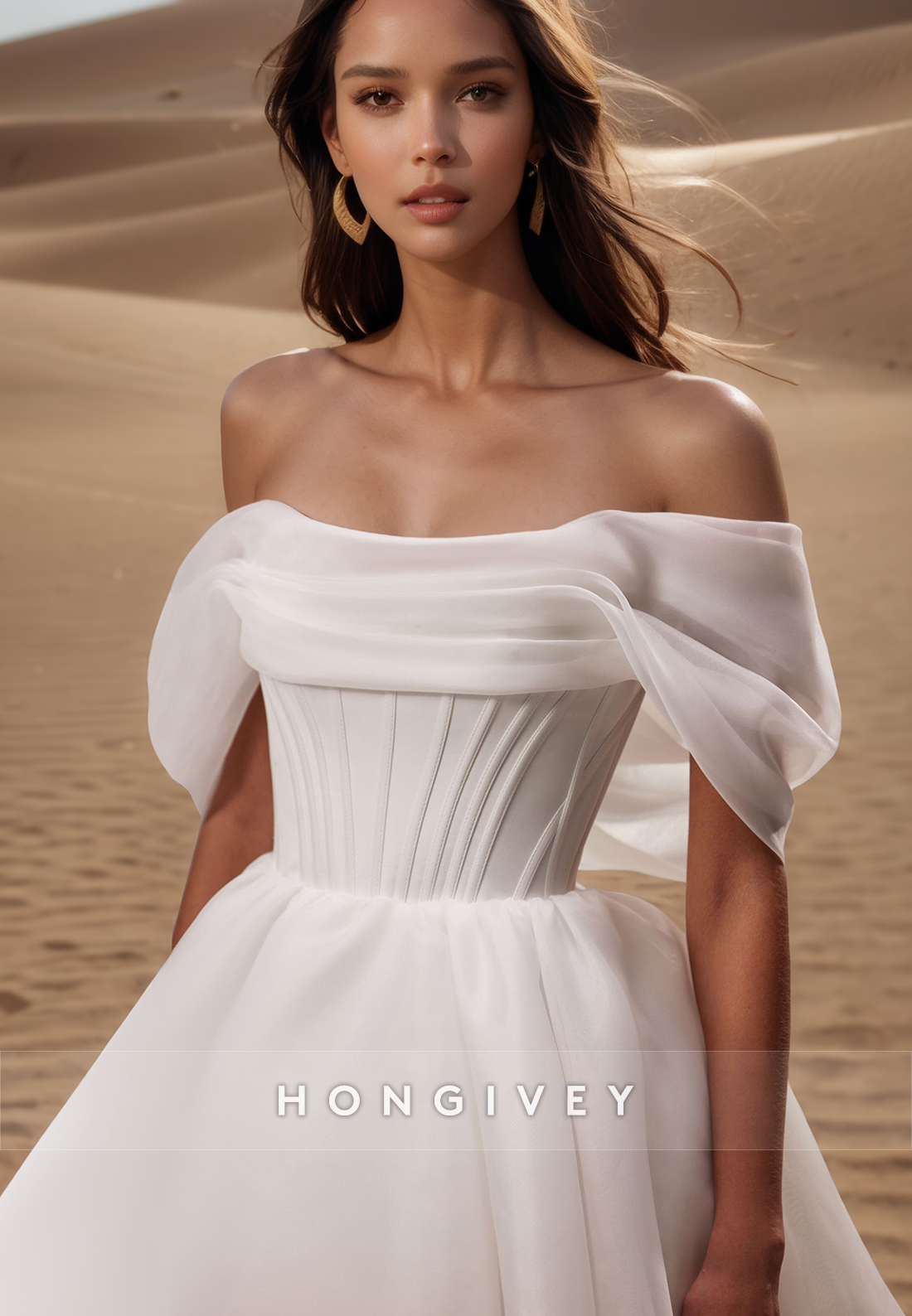 A-Line Off-Shoulder Organza Pleats Short Simple Beach Wedding Dresses