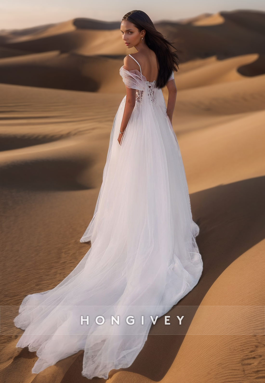 A-Line Sheer Lace Applique Sleeveless Wedding Dresses With Train
