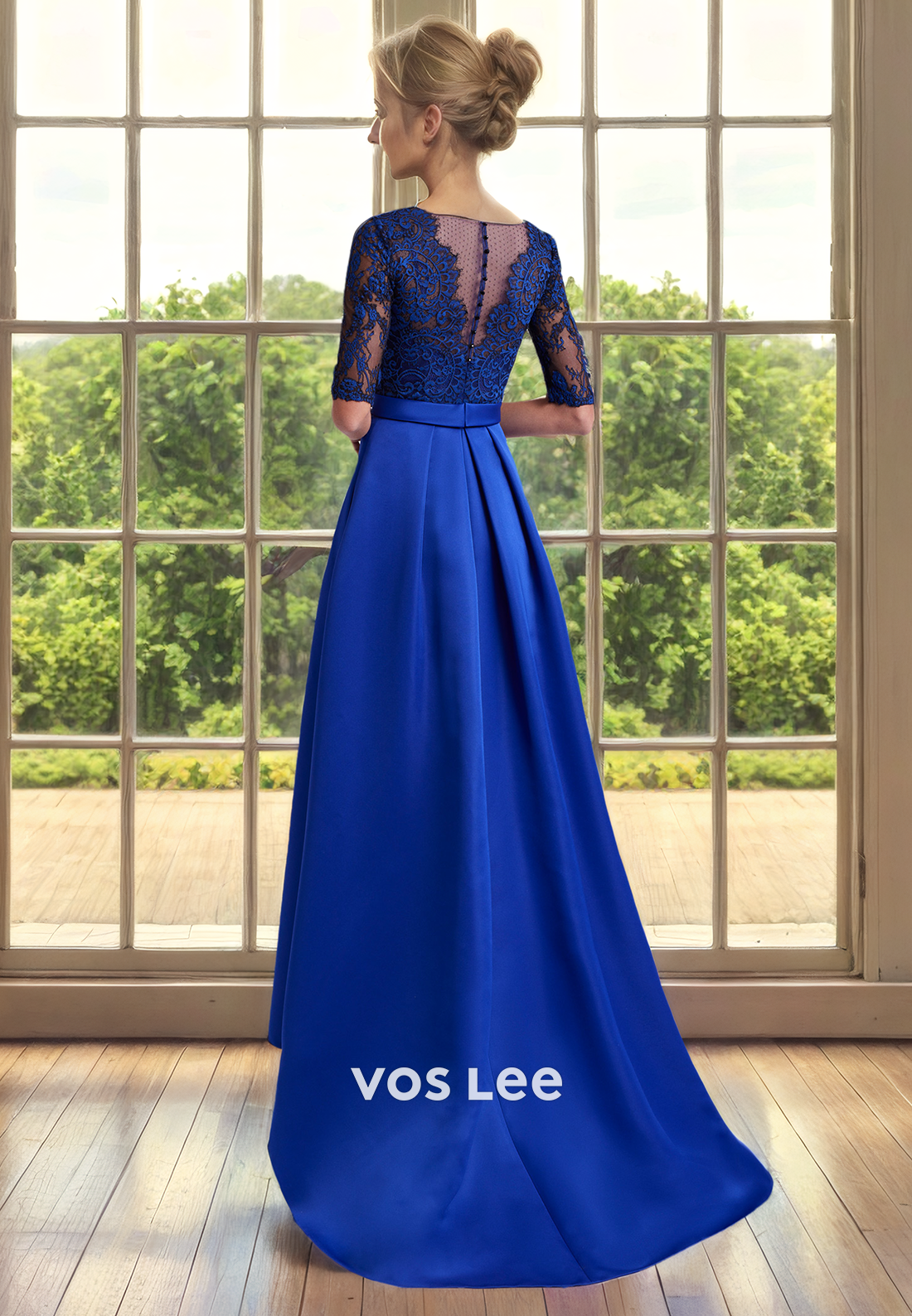 Graceful V Neck Sheath Illusion Lace Appliques Beaded Mother of the Bride Formal Dress