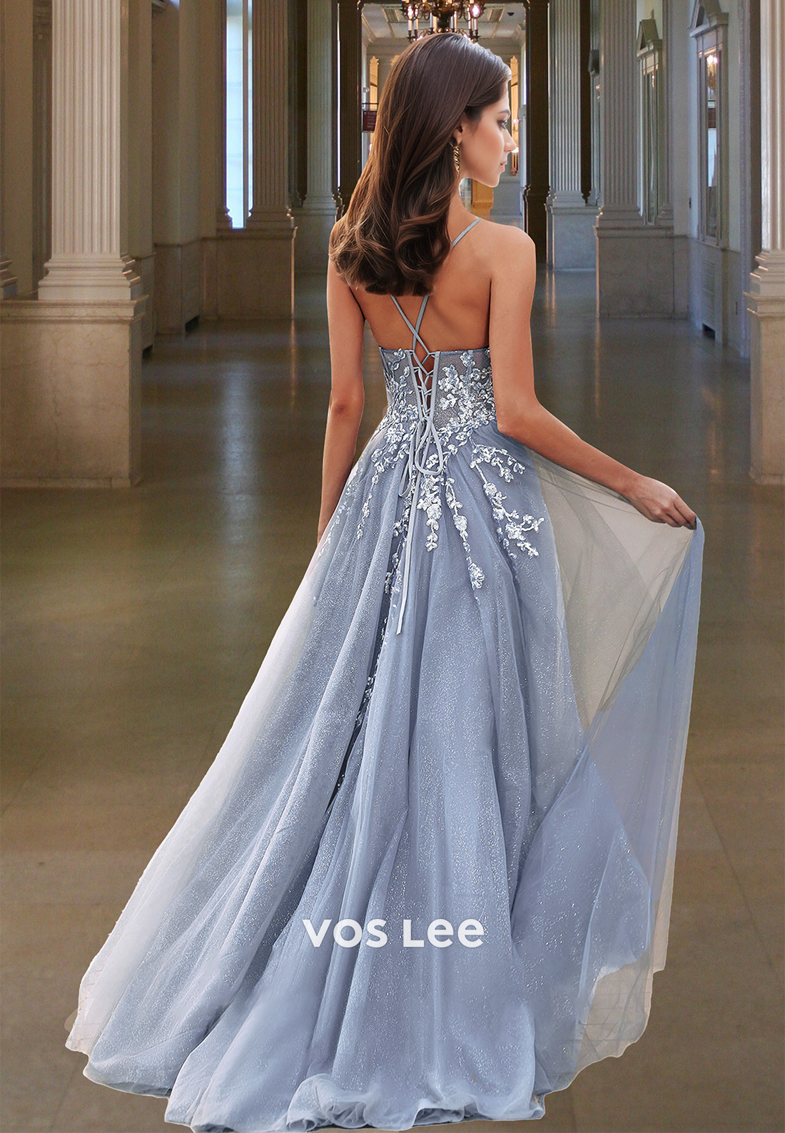 Graceful Sweetheart Lace Up Appliques A-Line Side Split Prom Evening Dress