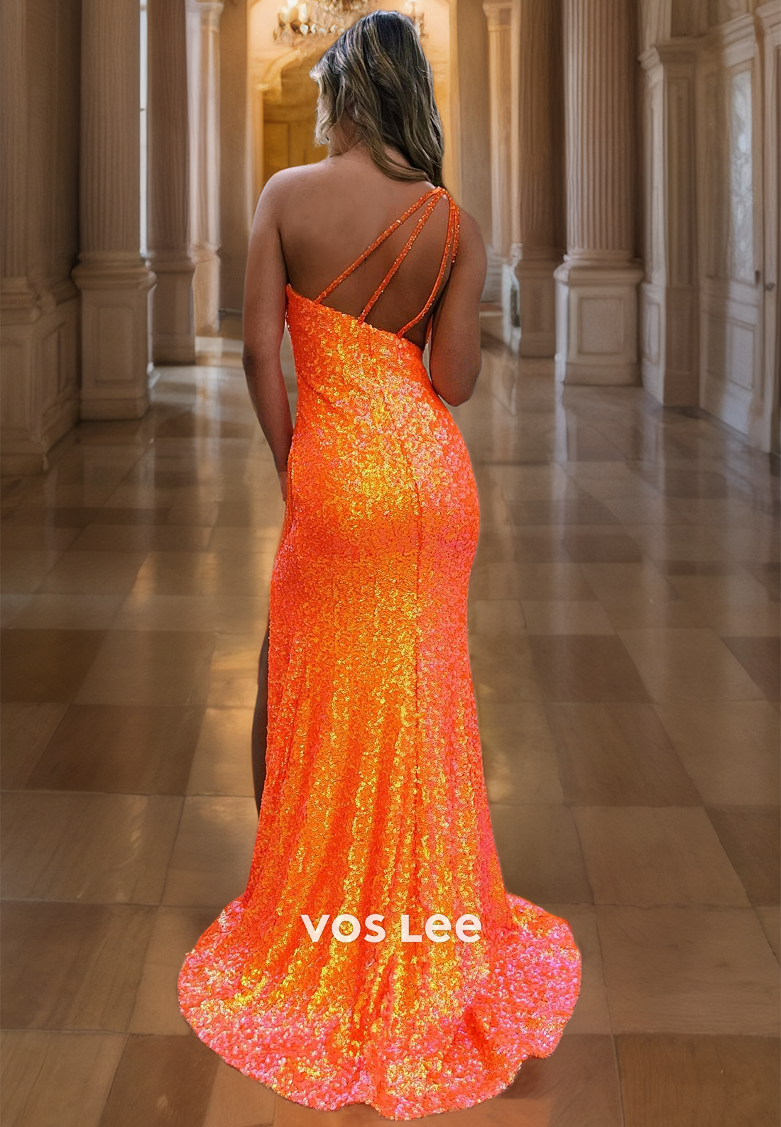 Sparkly Sequins One Shoulder Tassel Prom Dress Backless Cocktail Party Dresses with Slit