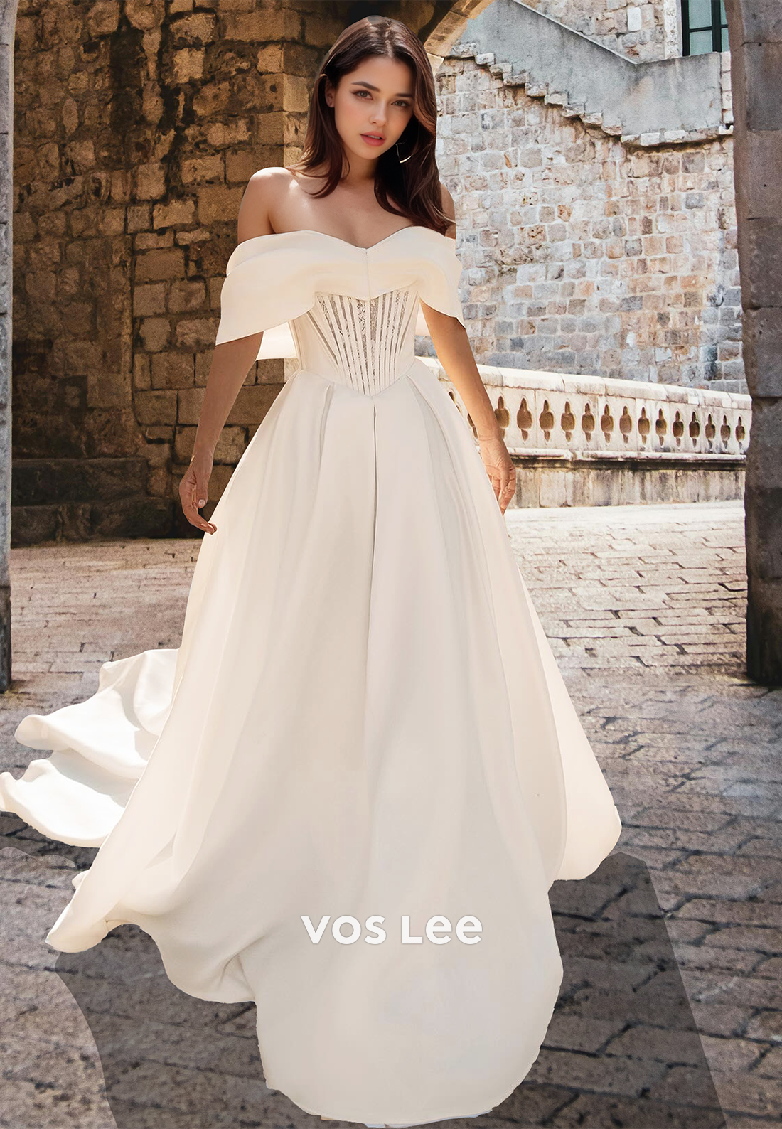 Elegant A-Line Off Shoulder Back Zipper Sleeveless Ruched Wedding Gown