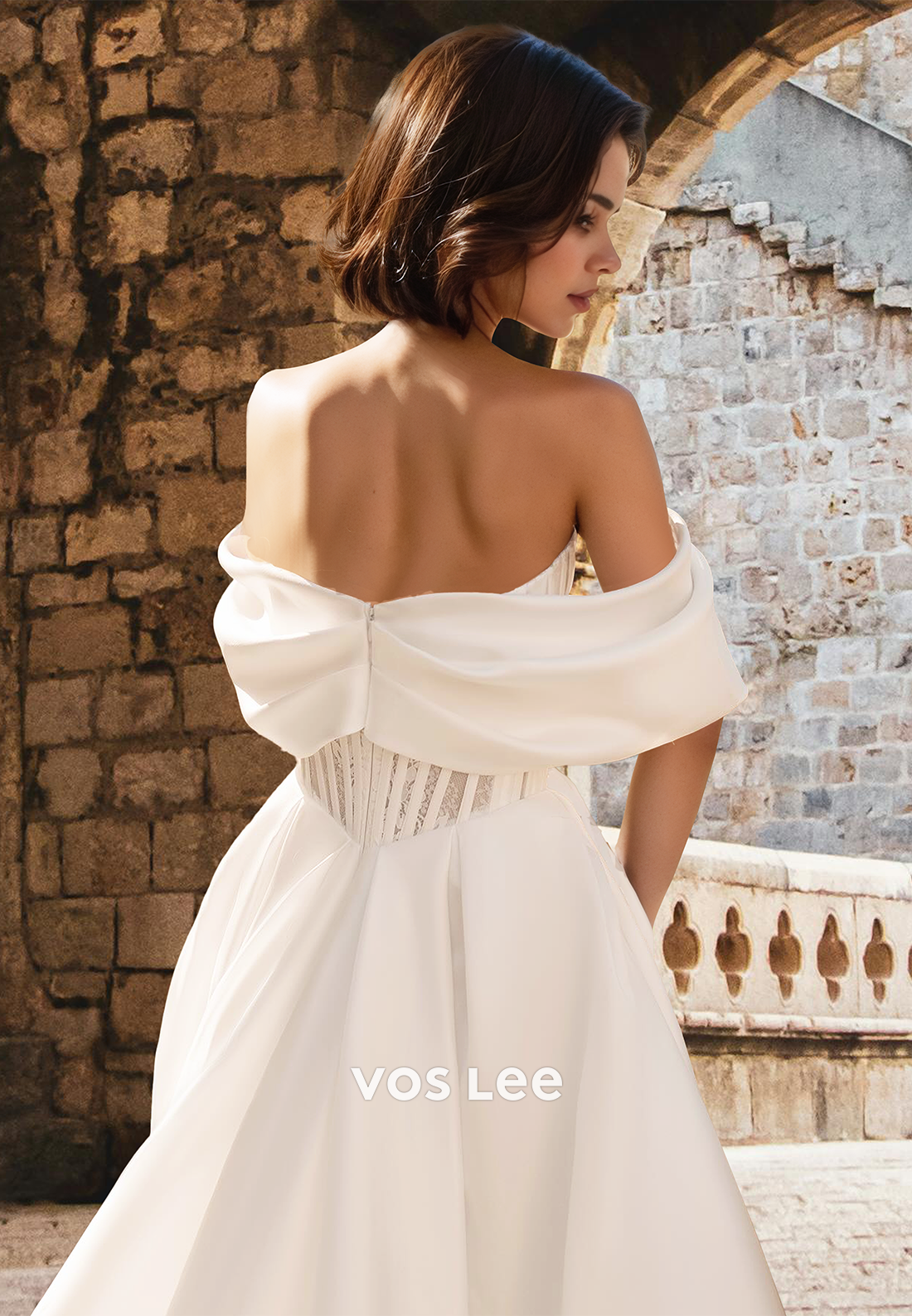 Elegant A-Line Off Shoulder Back Zipper Sleeveless Ruched Wedding Gown
