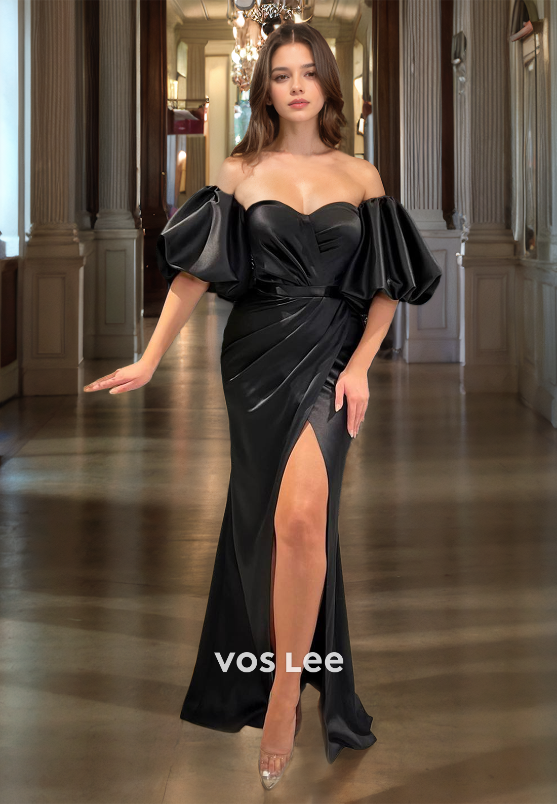 Baby Pink Sweetheart Eleagnt Prom Dress Off Shoulder Pleated Night Party Dresses with Slit
