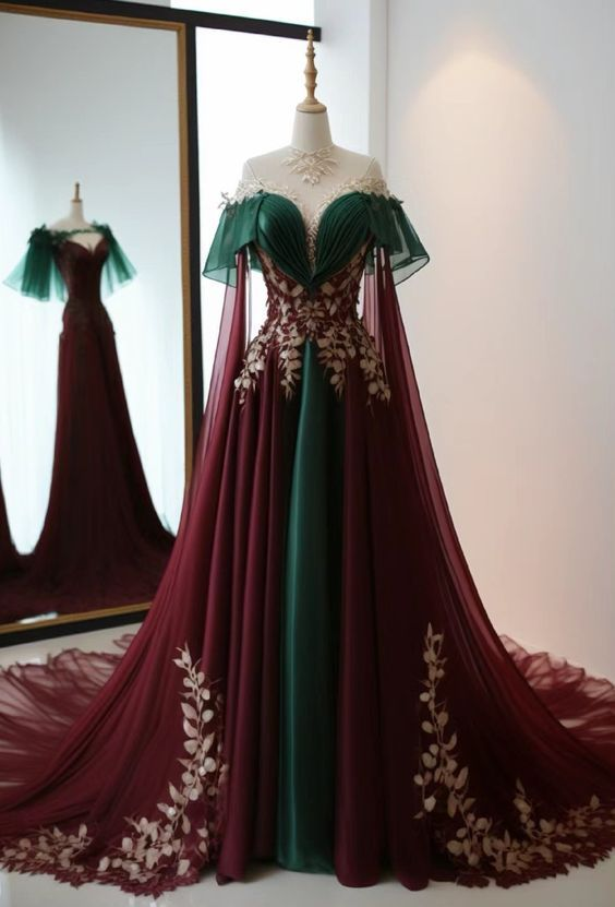 Vintage Burgundy Tulle Satin Evening Dress Long Prom Dress Y7794 - VelvetHem