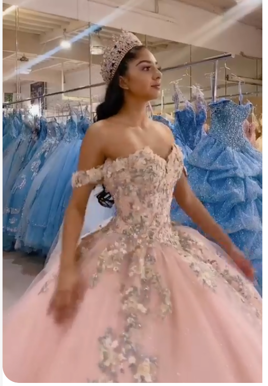 Beautiful with Floral Ball Gown Pink Sweet 16 Dress Princess Tulle Dress - View 2 | FashionDia