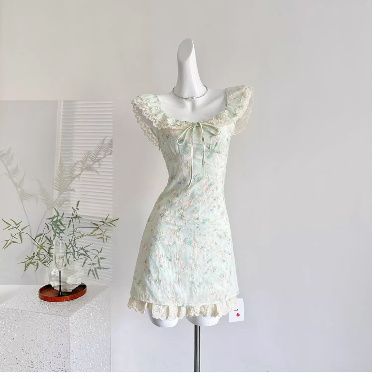 Sweet Floral Mint Green A-Line Short Dress Birthday Dress - FashionDia