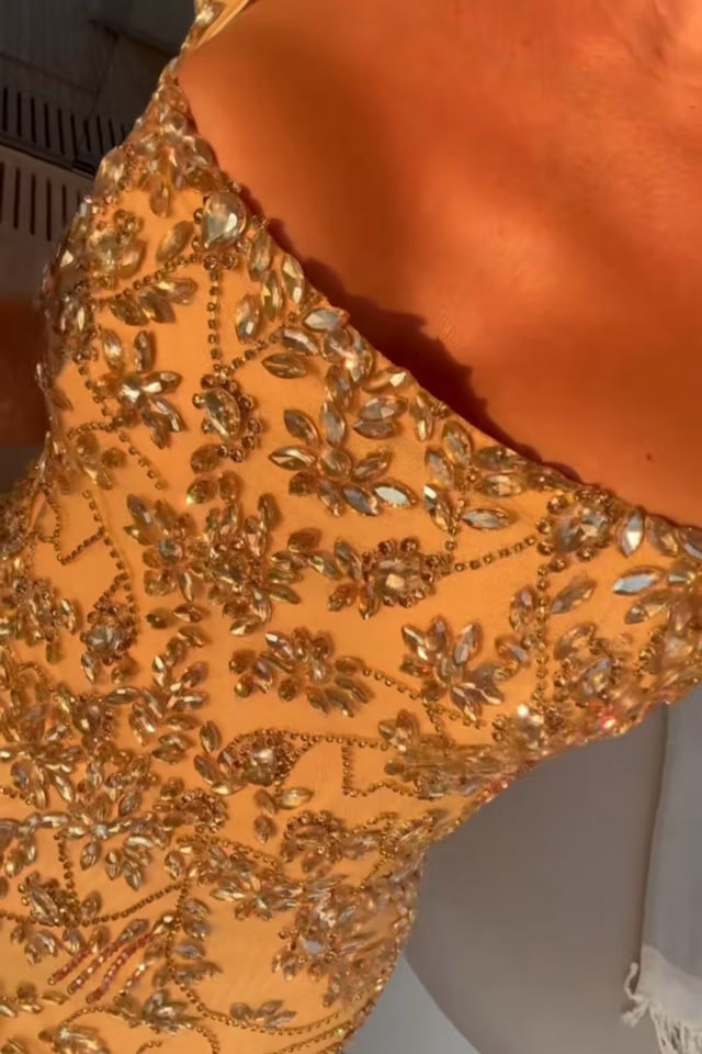 Gorgeous Gold Square Neck Sheath Slit Cocktail Dress Formal Graduation Homecoming Dress - View 3 | FashionDia