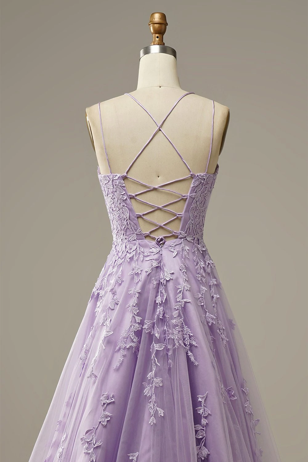 Purple tulle lace long prom dress formal dress - View 3 | FashionDia