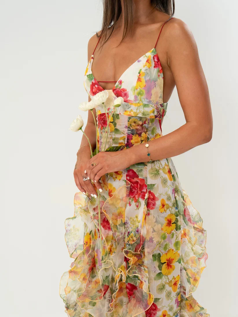 Beautiful Floral Ruffle Long Prom Dress,Formal Party Evening Gown - View 6 | FashionDia