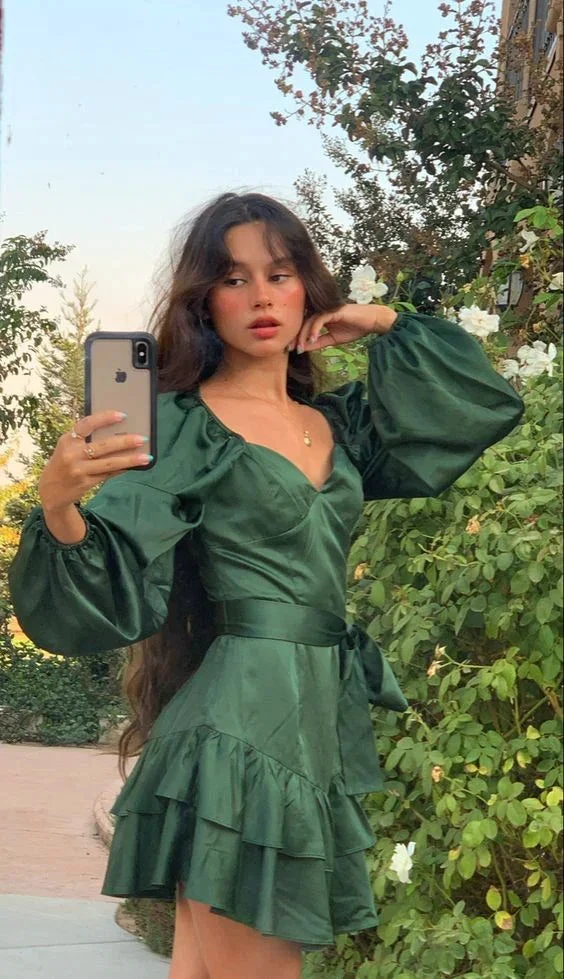 Green A-line Long Sleeves Homecoming Dress Green Casual Dress Y4070 by simplepromdress