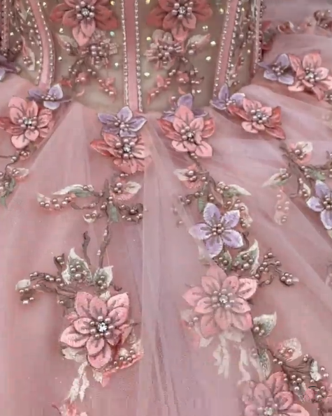 Pink Tulle Floral Appliques Ball Gown Sweet 16 Dress Y527 - View 5 | VelvetHem