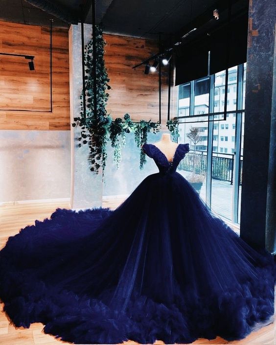 A-Line V-Neck Princess Dress Tulle Ball Gown With Court Train - View 2 | FashionDia