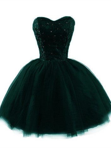 Dark Green Tulle Short Homecoming Dress, Junior Party Dresses - FashionDia