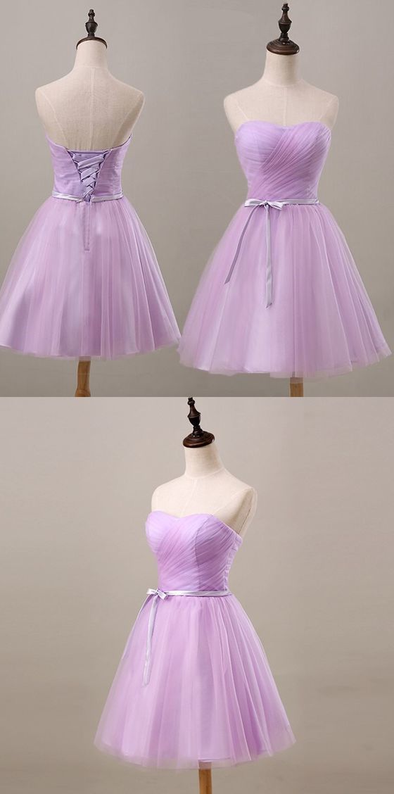 Lavender homecoming Dress, Sweetheart Party Dress, Ruched with Sash Bridesmaid Dress