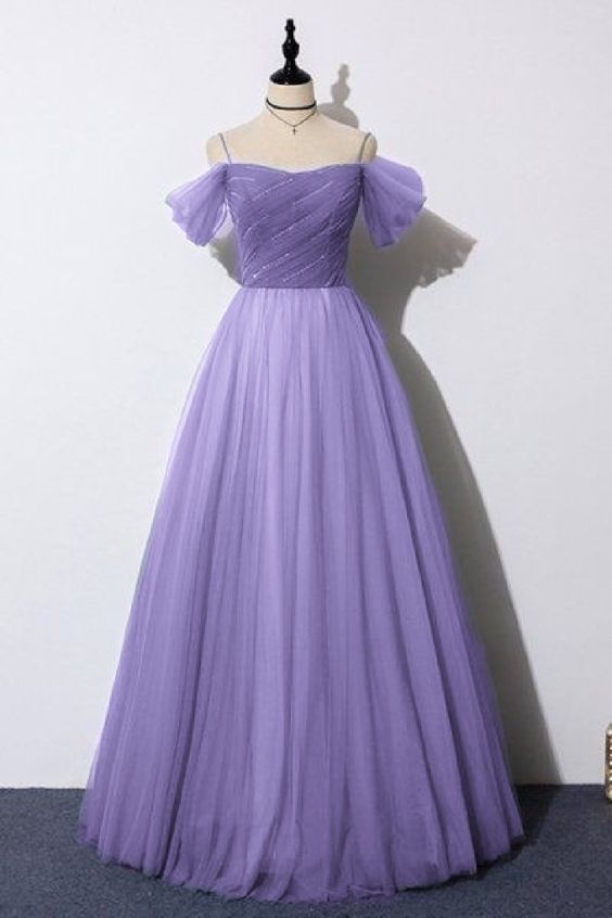 A-Line Purple Prom Dress Tulle Formal Dress Simple Prom Dress - FashionDia