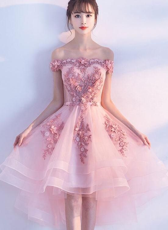 Stylish Pink Off the Shoulder Homecoming Dress, Lovely Pink Party Dress