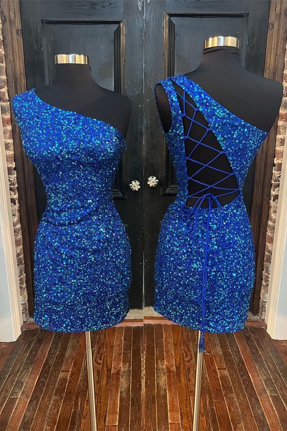 Sparkle Royal Blue Sequin One Shoulder Bodycon Party Dress