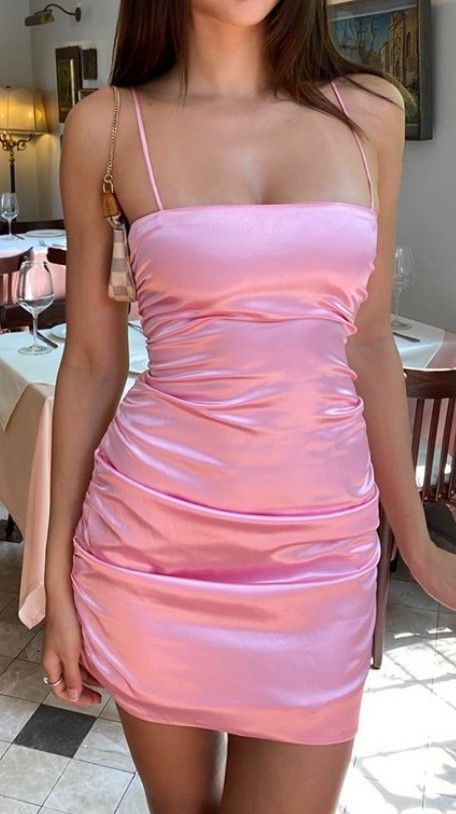 Sexy Silk Pink Spaghetti Straps Cocktail Dress Short Party Dress - FashionDia