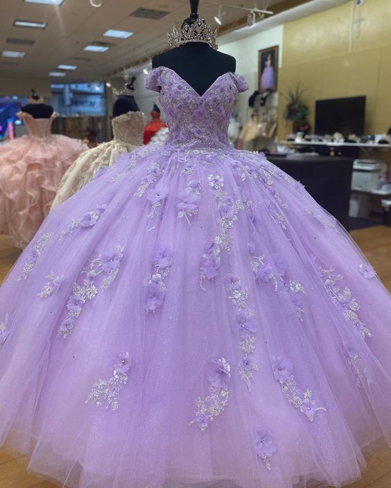 Light Purple Princess Dress Off The Shoulder Ball Gwon Sweet 16 Dress cc45 - VelvetHem