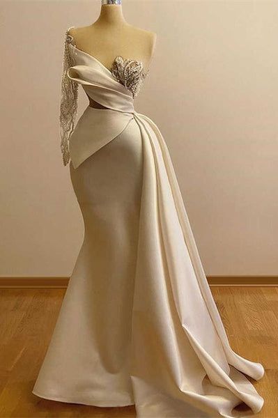 Elegant Satin One-Shoulder Mermaid Floor-Length Prom dress - FashionDia