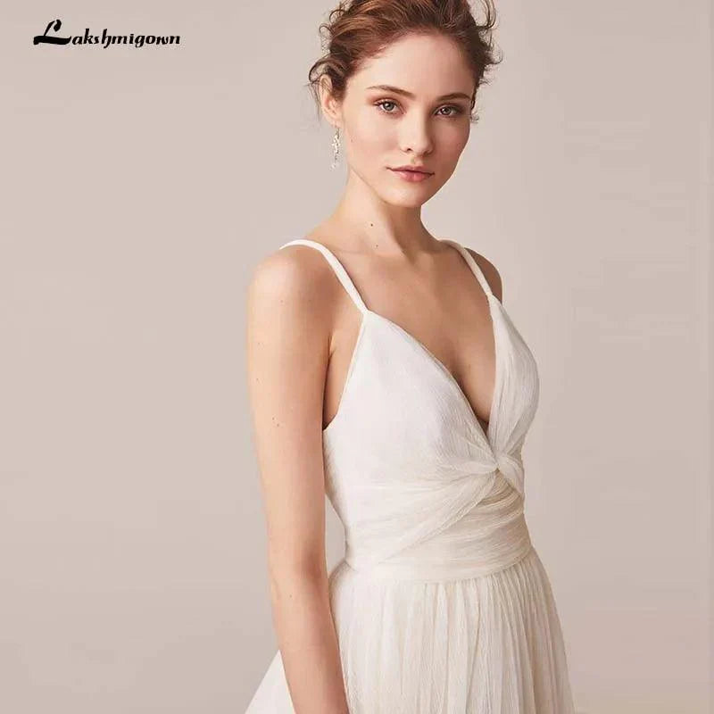 Sexy Spaghetti Straps Tulle Wedding Dress Vestido De Novia Sleeveless V-neck Backless Bride Dresses Robe De Mariage - View 6 | VelvetHem