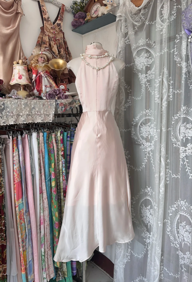 Classy Sleeveless Light Pink Chiffon Satin Mermaid Evening Dress Birthday Prom Dress