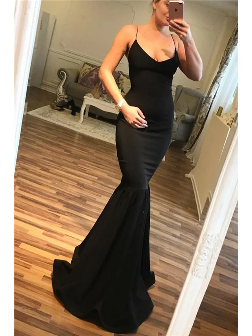 Black Spaghetti Straps Mermaid Prom Dress Formal Evening Dress