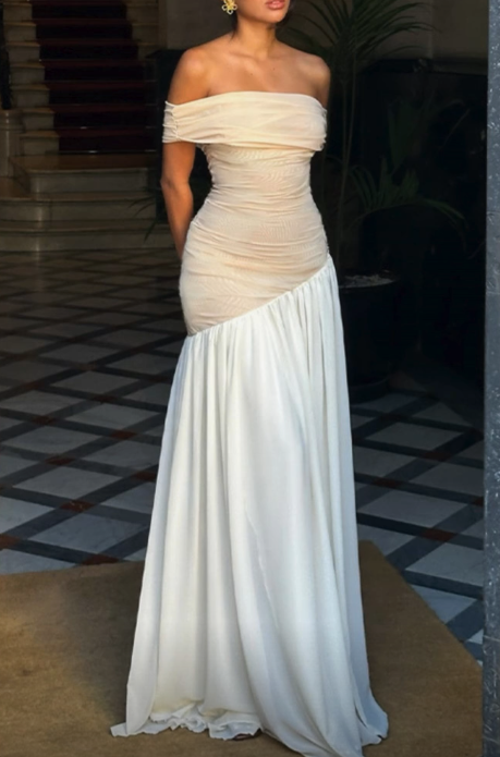 Off The Shoulder Chiffon A Line Party Evening Gown Formal Prom Dress