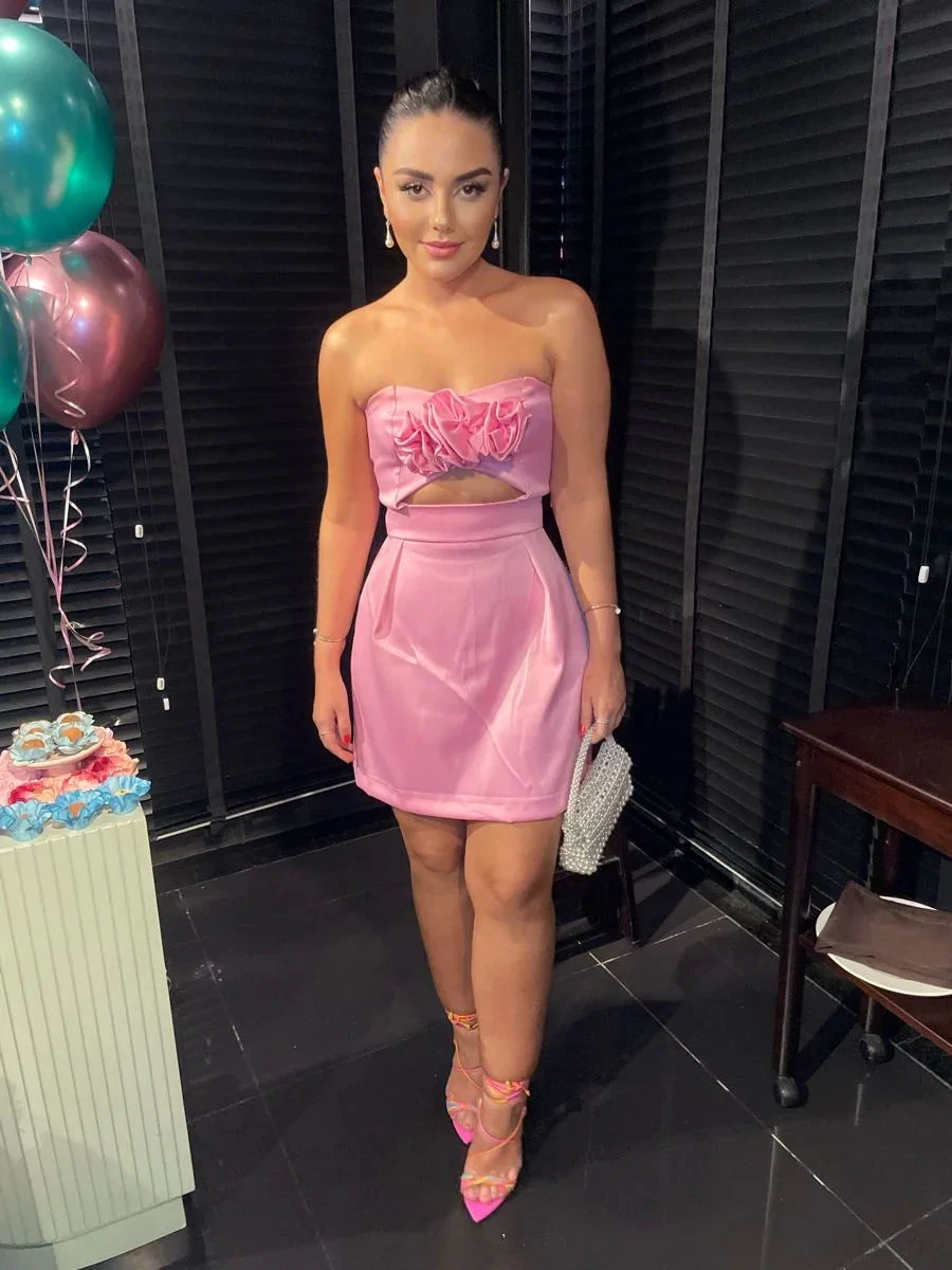 Strapless Pink Homecoming Dress Chic Pink Party Dress (ZD12287)