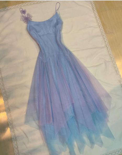 Lavender Tulle A-Line Short Prom Dress,Homecoming Dress With Flowers - View 5 | FashionDia