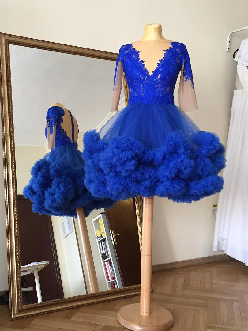 Half Sleeve Homecoming Dresses A-Line Royal Blue Short - FashionDia